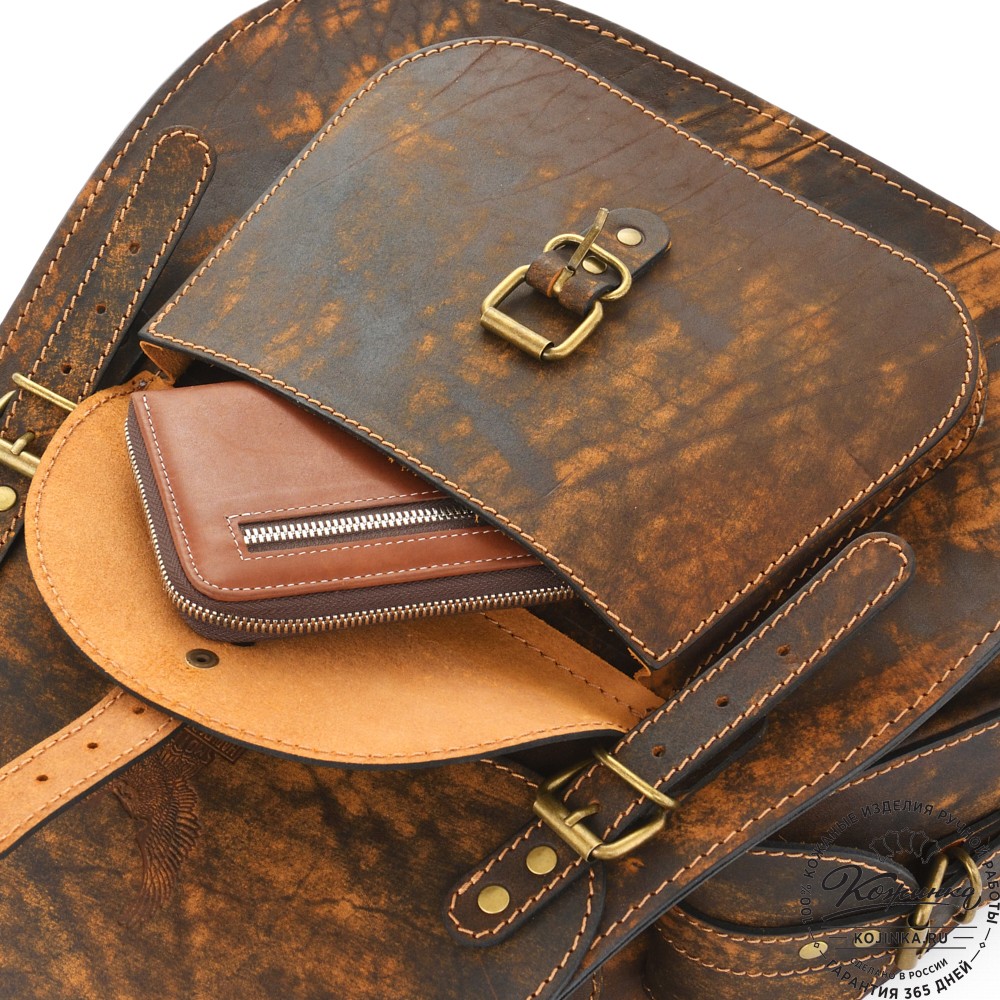 Мужской кожаный рюкзак "Байкер" (рыжее старение)